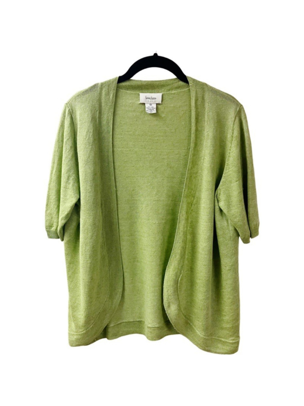 NEIMAN MARCUS 100% Linen Open Front Cardigan MEDIUM Lime Green Lightweight